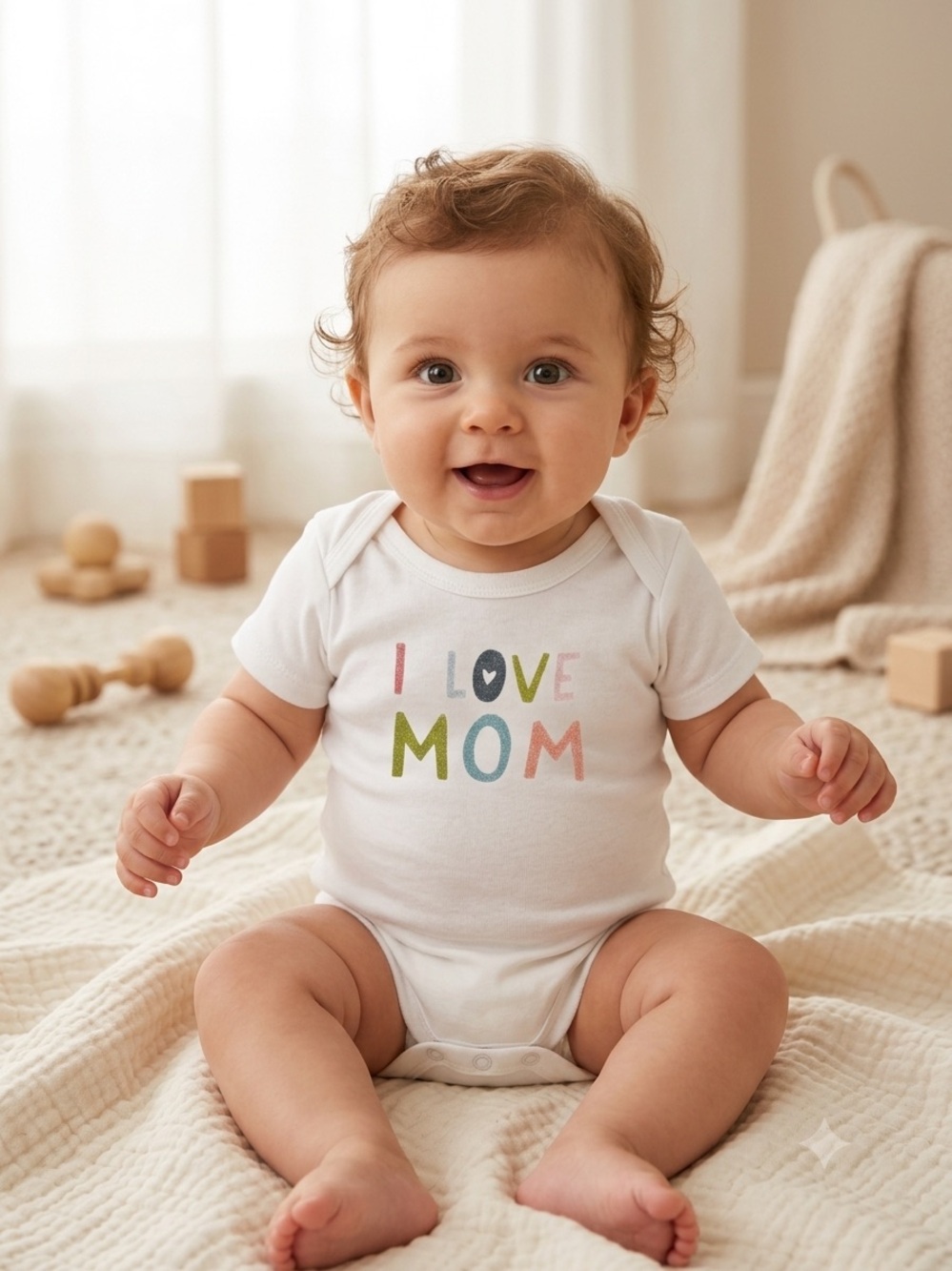 🎉(6-9m) Finn + Emma “I Love Mom” Onesie